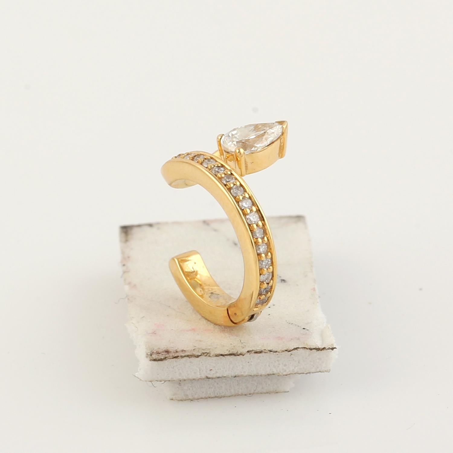 Mixed Cut Rose Cut Diamond Ear Cuff With Pave Diamonds Made In 18K Yellow Gold For Sale