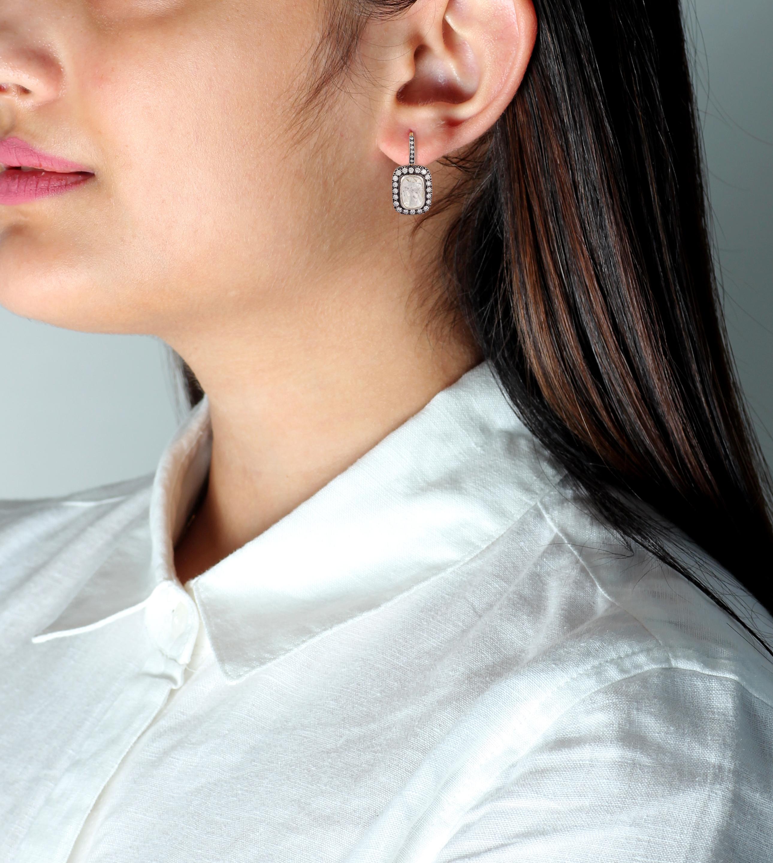 Women's Rose Cut Diamond Earring in Victorian Style For Sale