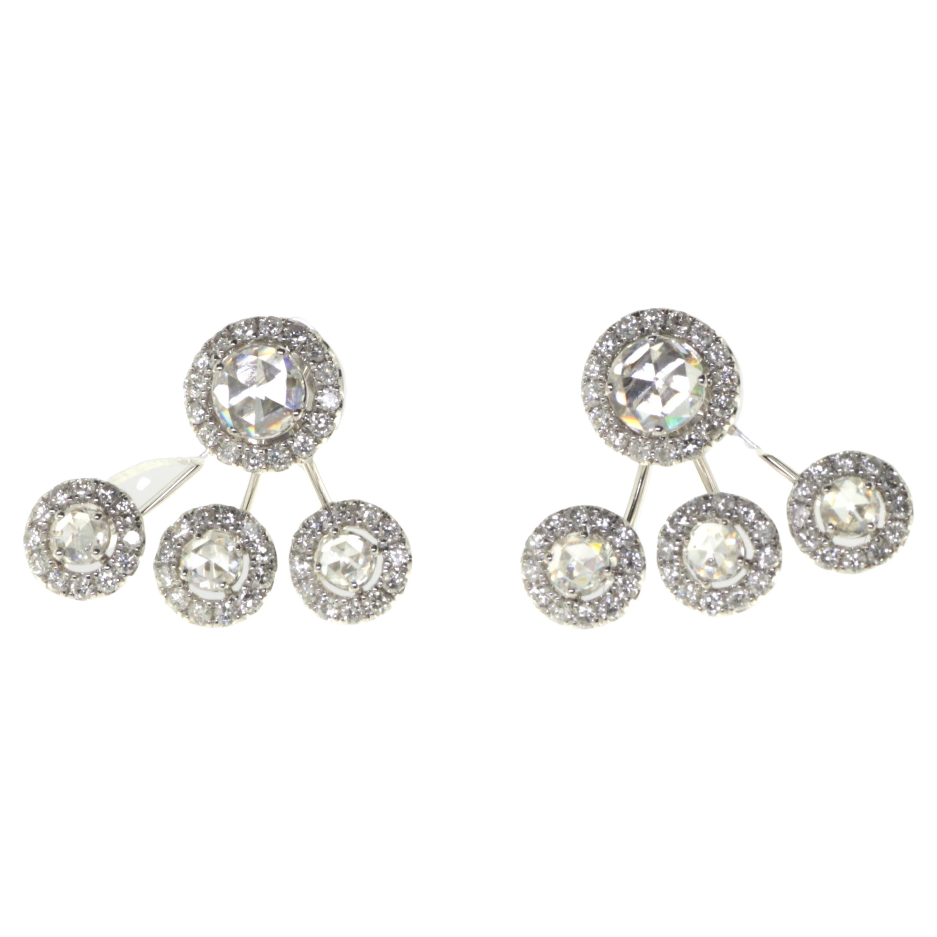 1.61ct SI/HI Rose Cut Diamond Earrings Jacket in 18 Karat White Gold For Sale