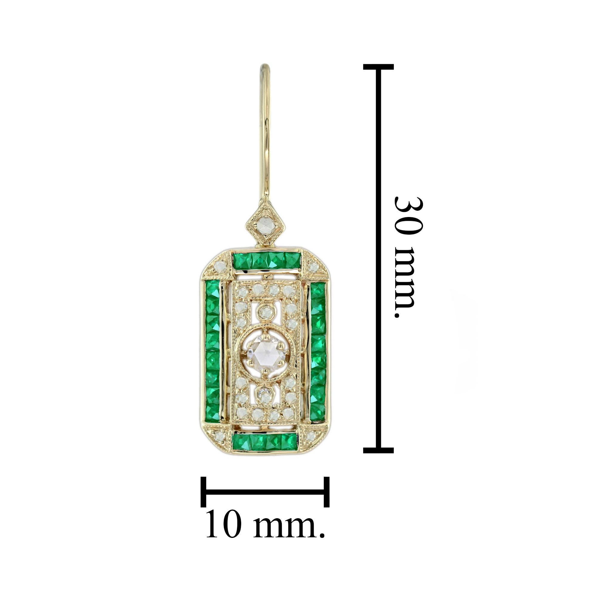Pendentif et boucles d'oreilles en or 18 carats avec émeraude filigranée et diamant taillé en rose Neuf - En vente à Bangkok, TH