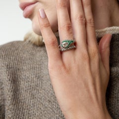 Rose cut diamond emerald platinum snake wrap ring