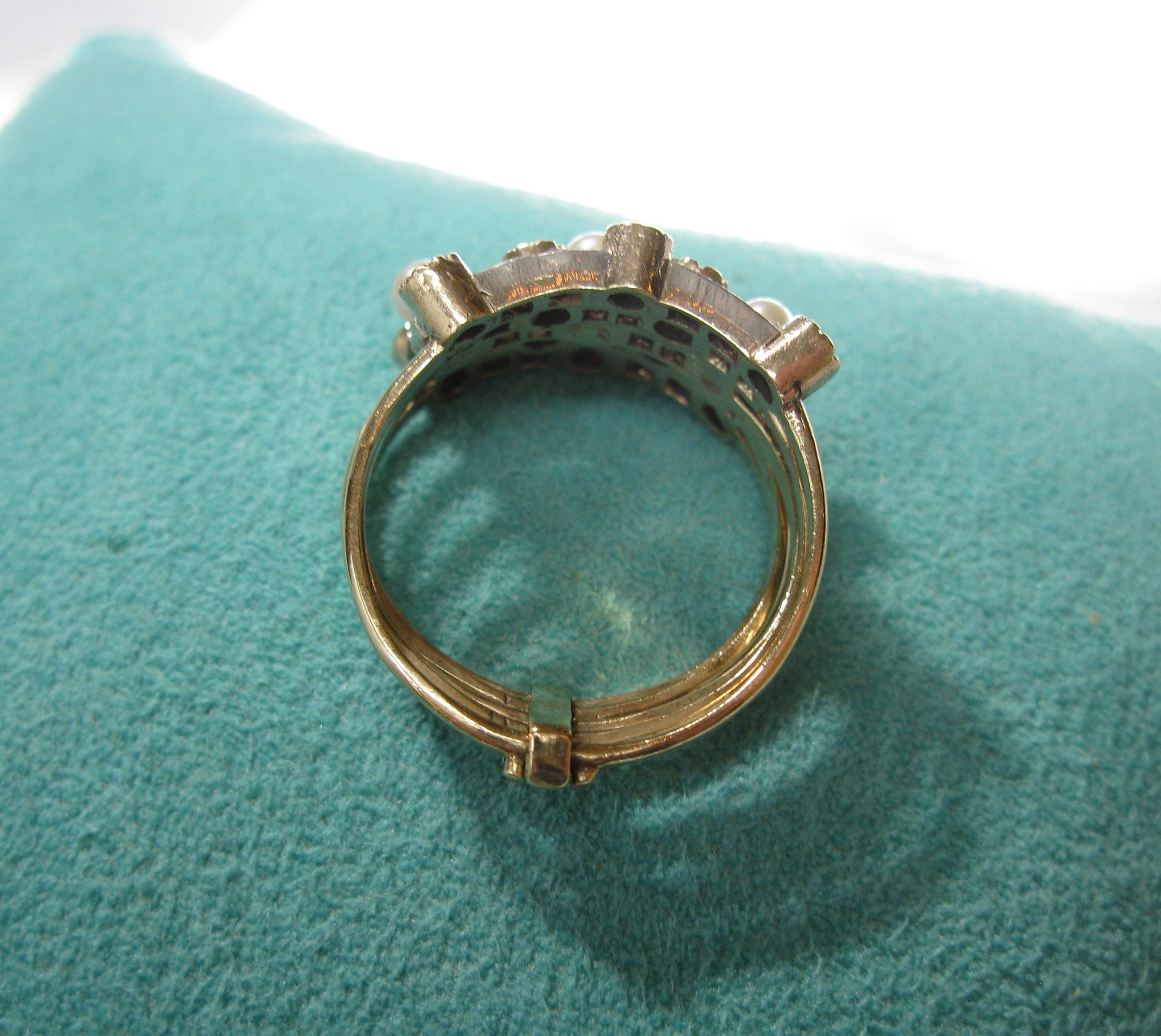 Weißer Rosenschliff Diamant Smaragd Saphir Rubin Perle Harem Ring 5 Stack Ringe Viktorianisch im Angebot 1