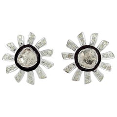 Rose Cut Diamond Enamel Stud Earrings