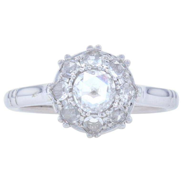 Verlobungsring mit Diamant im Rosenschliff, 18 Karat Weißgold, echte 0,63 Karat