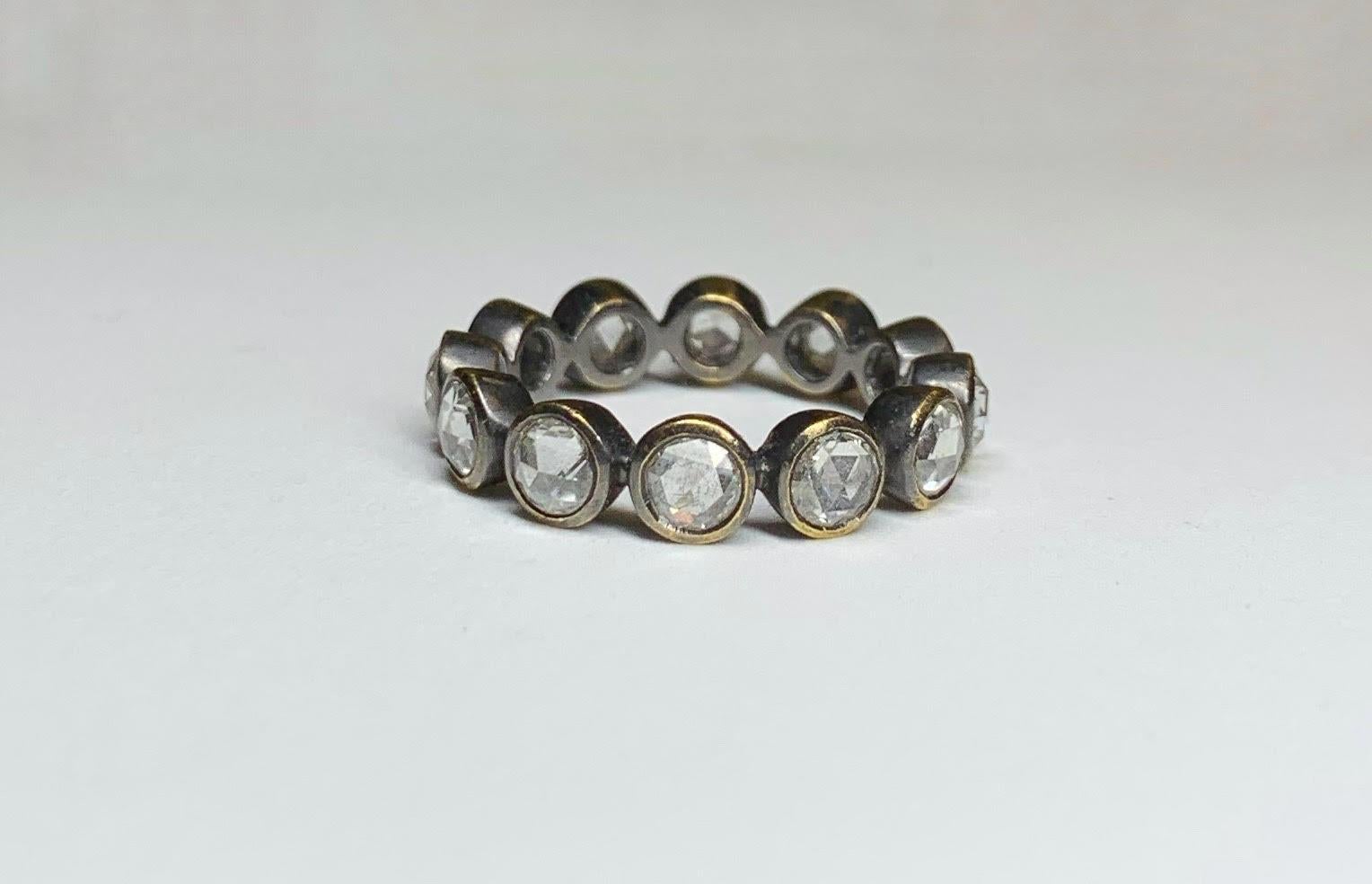 Rose Cut Diamond Eternity Ring in 22 Karat Gold, Blackened, A2 by Arunashi 1