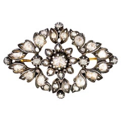 Rose-Cut Diamond Floral Brooch in Silver-Topped Gold