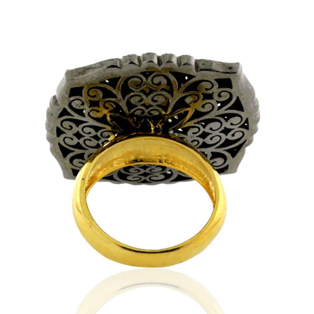 Rose Cut Rose-Cut Diamond Floral Design Ring Made In 14k Gold For Sale