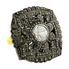 Bague en or 14k à motif floral et diamants taillés en rose