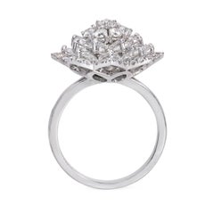 Rose Cut Diamond Flower Ring 2.45 Carats 18K White Gold
