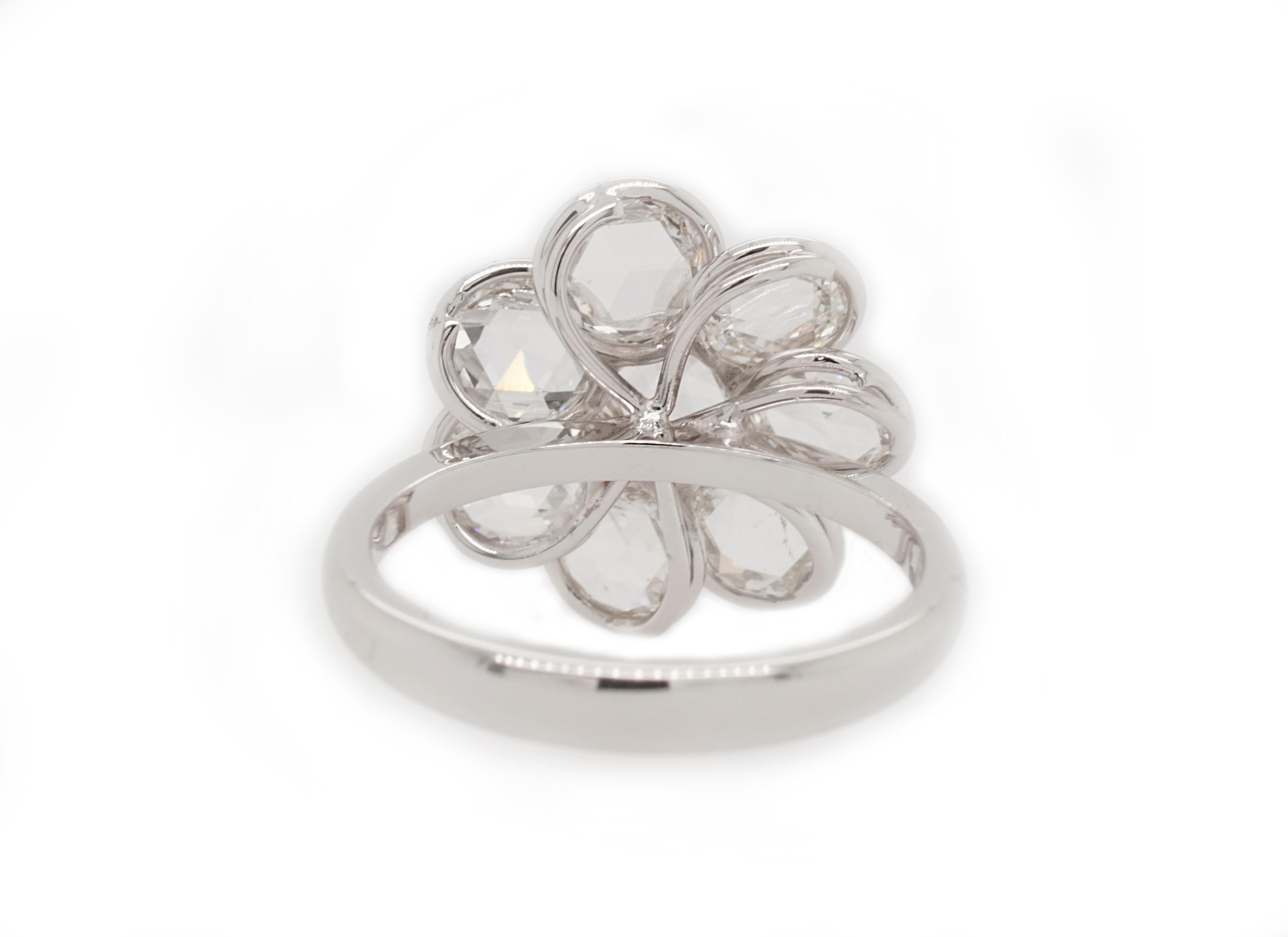 Art Deco Rose Cut Diamond Flower Ring For Sale