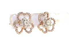 Rose Cut Diamond Flower Stud Earrings in 18K Rose and White Gold