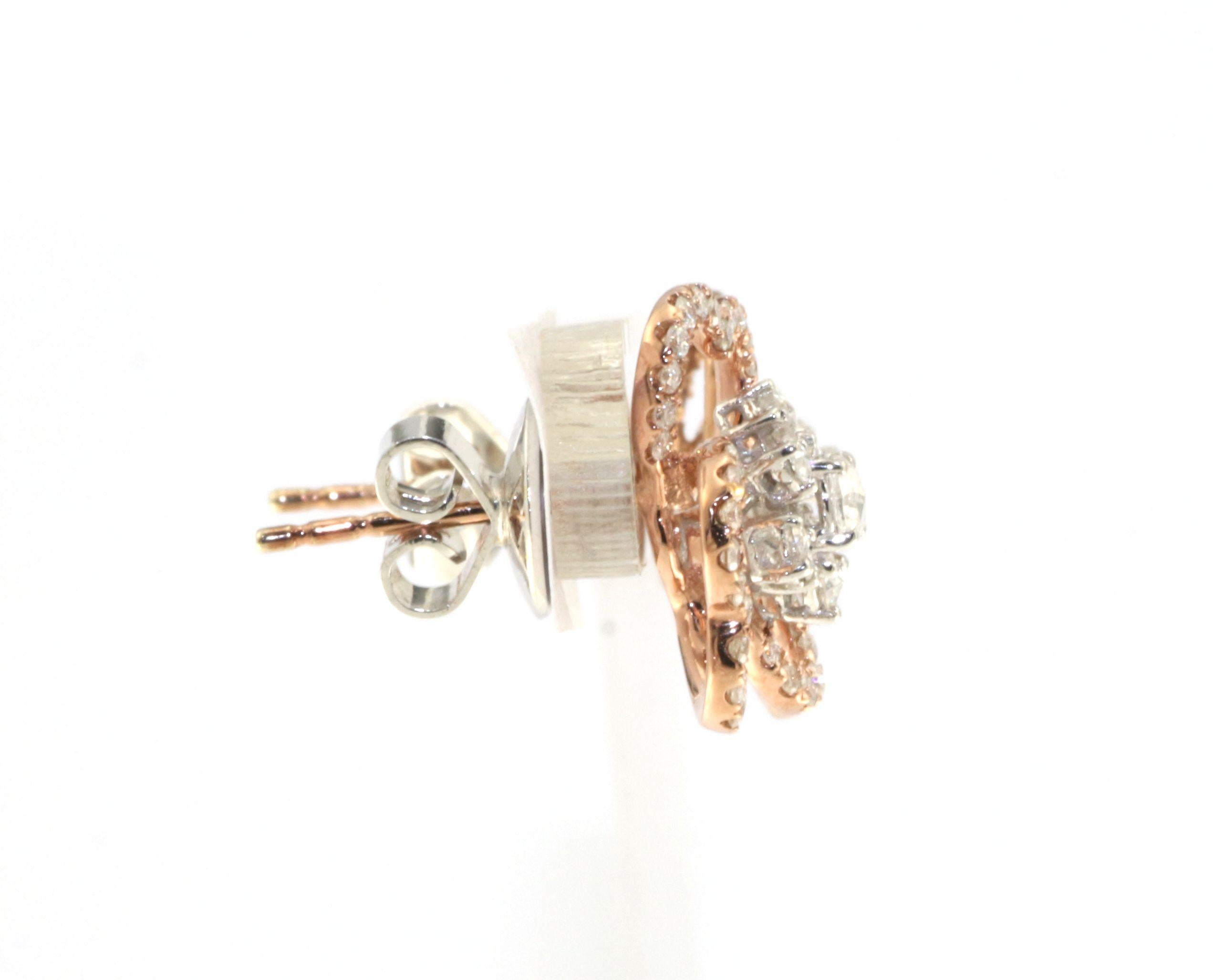 Contemporain Clous d'oreilles fleur en or rose et blanc 18 carats en vente