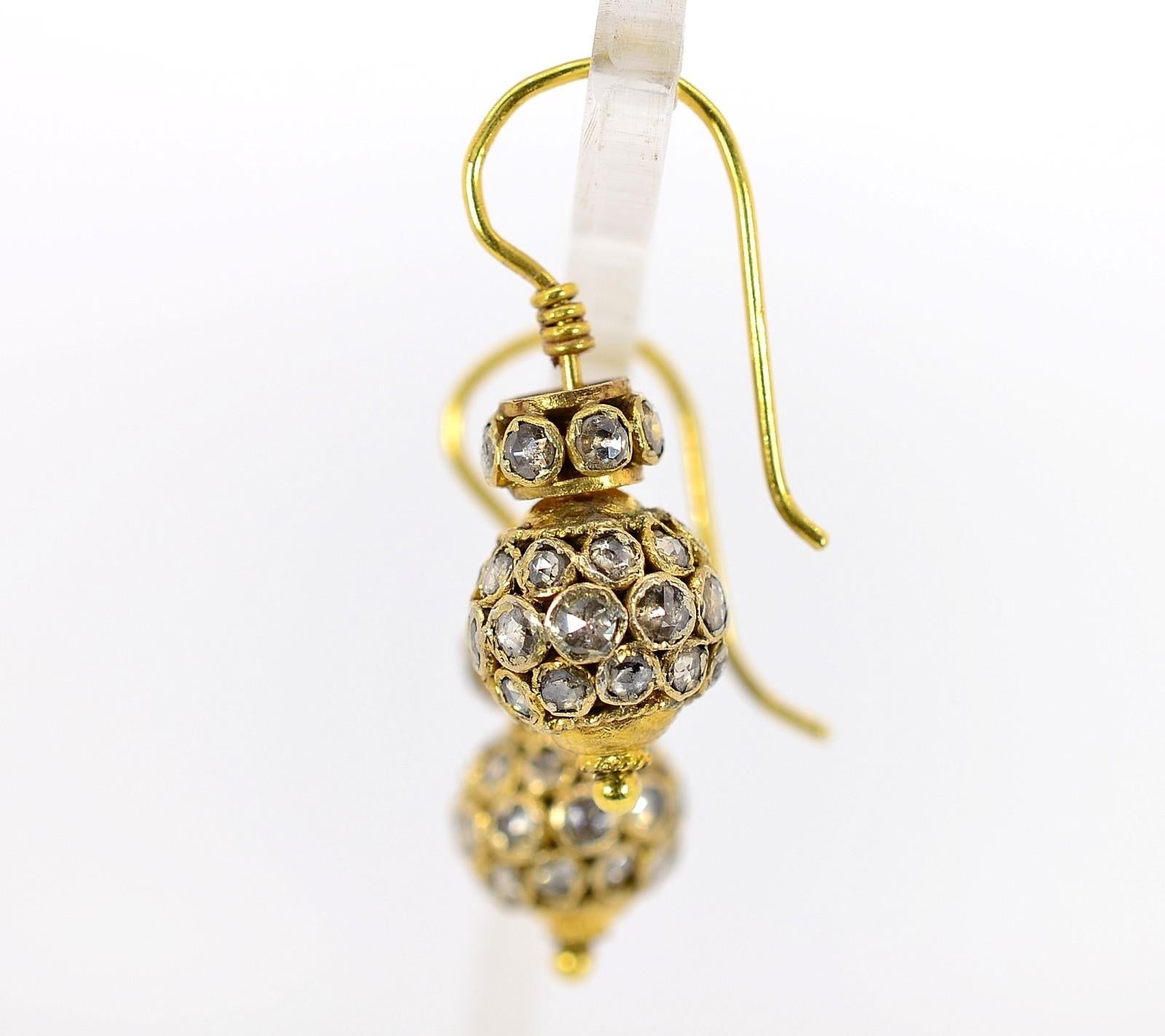 Artisan Rose Cut Diamond Gold Earrings For Sale