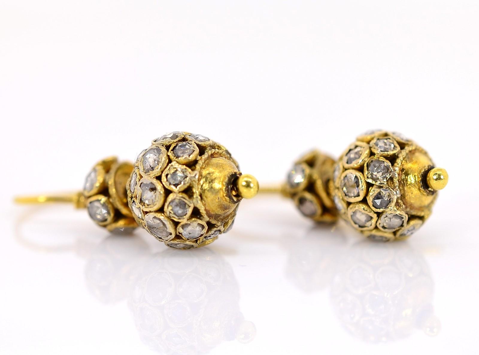 Women's Rose Cut Diamond Gold Earrings For Sale