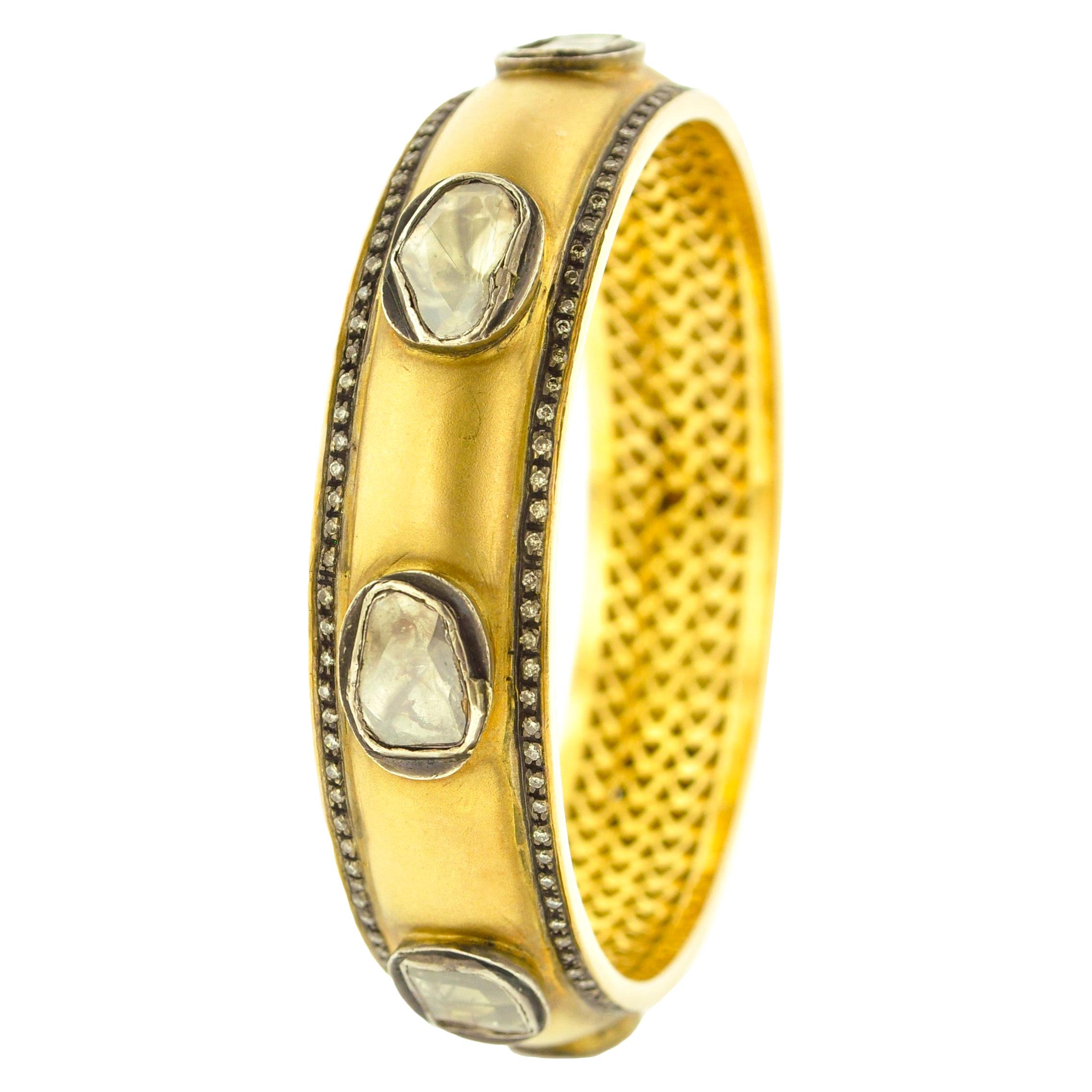 RoseCut Diamond GoldPlated Silver Bangle For Sale at 1stdibs