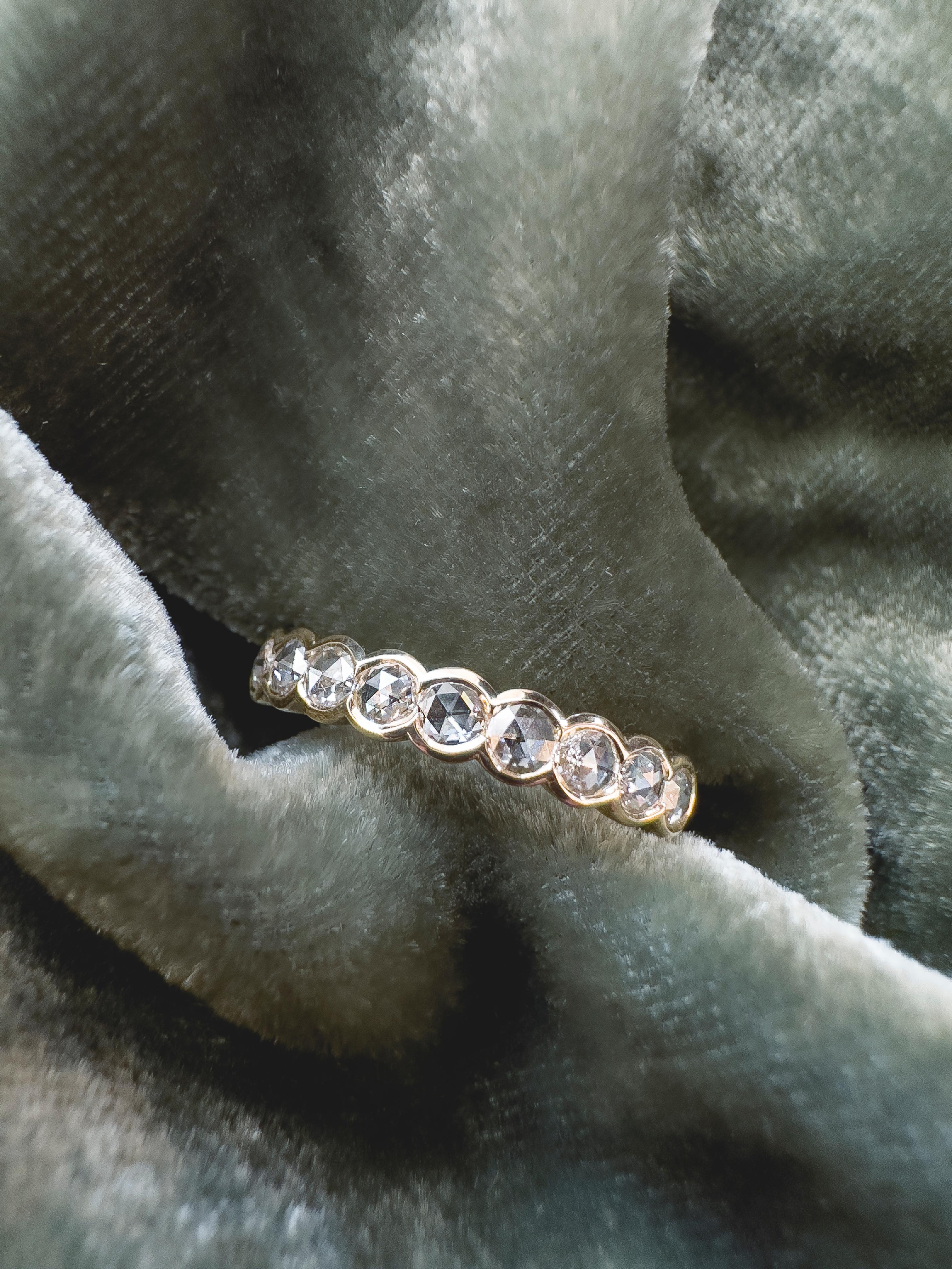 0.31 Carat Diamond Rose Cut Yellow Gold Eternity Ring  In New Condition For Sale In London, GB