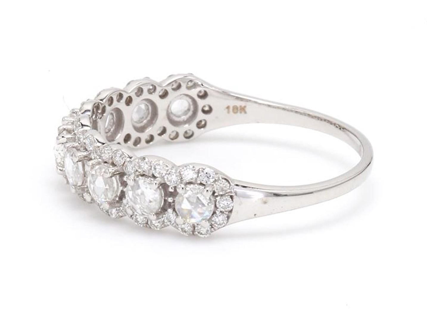Round Cut Rose Cut Diamond Halo 18 Karat White Gold Wedding Ring For Sale