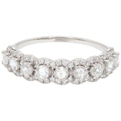 Rose Cut Diamond Halo 18 Karat White Gold Wedding Ring