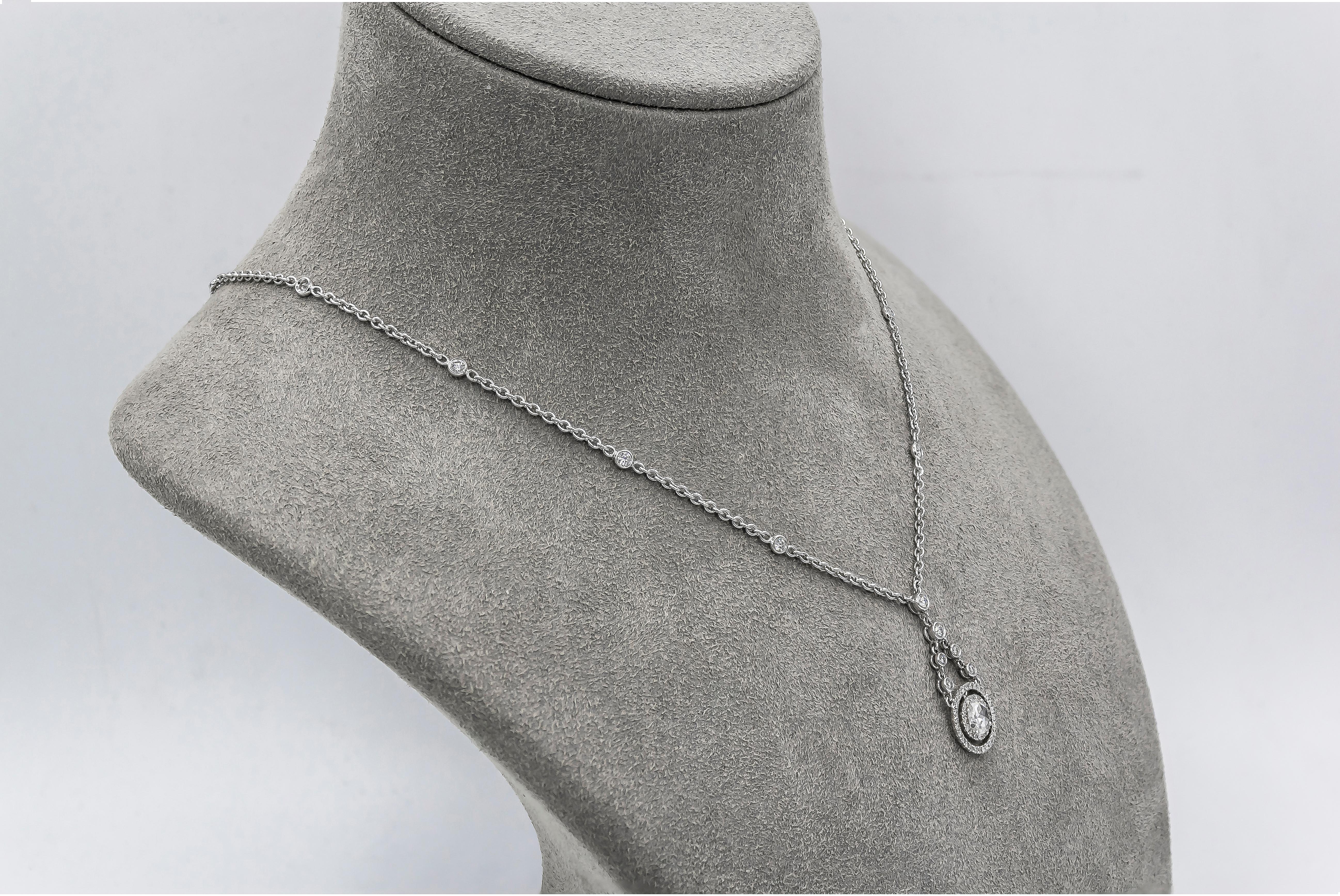 Contemporary Roman Malakov Rose Cut Diamond Halo Drop Pendant Necklace