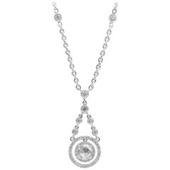 Roman Malakov Rose Cut Diamond Halo Drop Pendant Necklace
