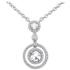 Roman Malakov 1.09 Carats Total Mixed Cut Diamond Double-Halo Pendant Necklace