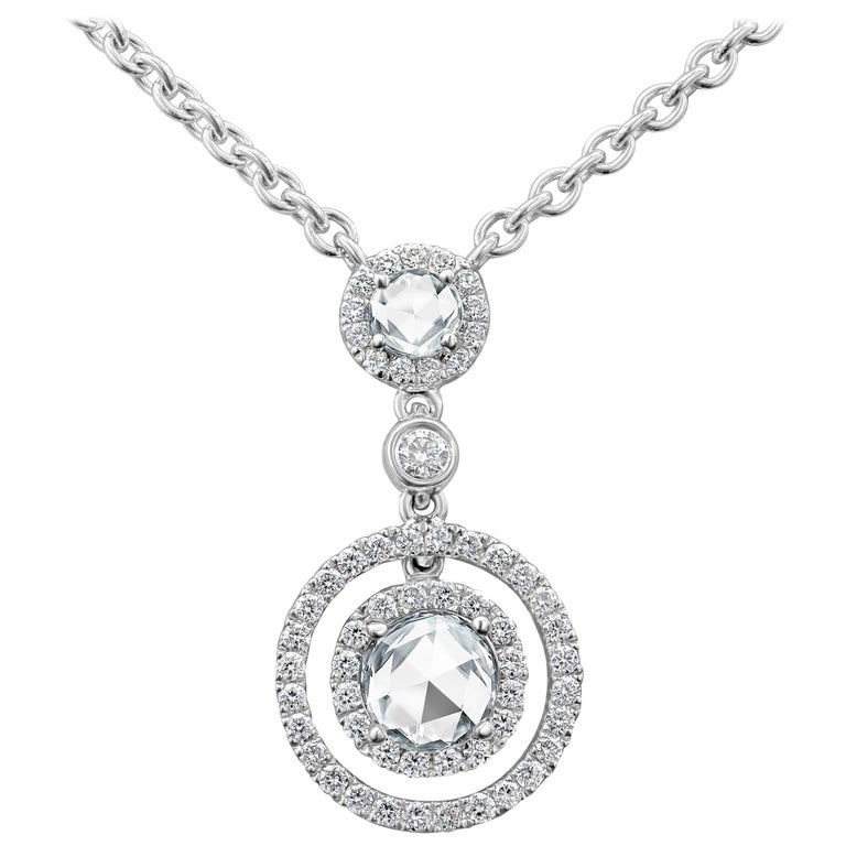 Rose Cut Diamond Halo Pendant Necklace with Diamonds by the Yard Chain