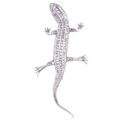 Rose Cut Diamond Handmade Lizard Brooch