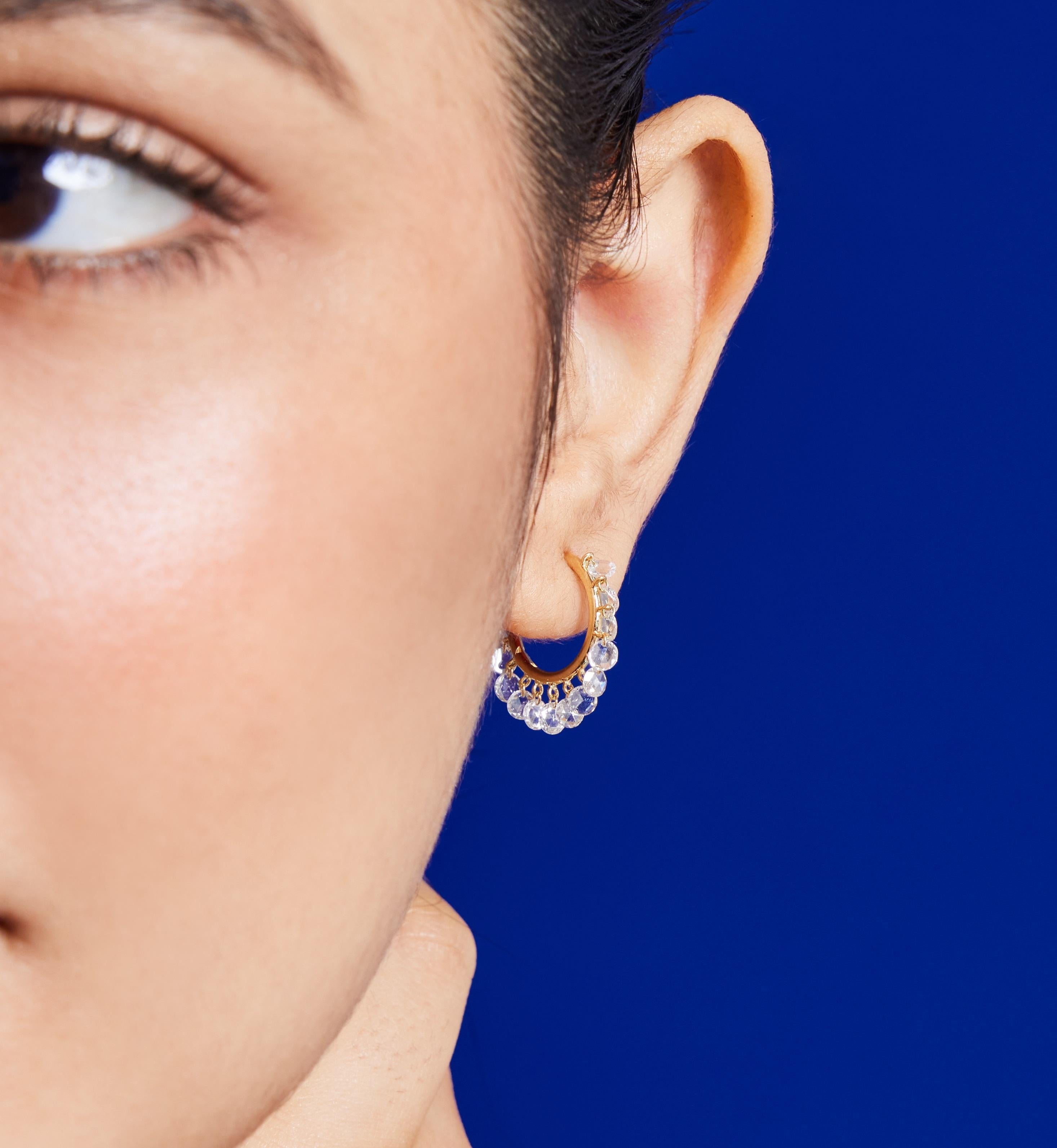Rose Cut Vera Belleza's Rose cut diamond hoops 18k gold in white gold For Sale