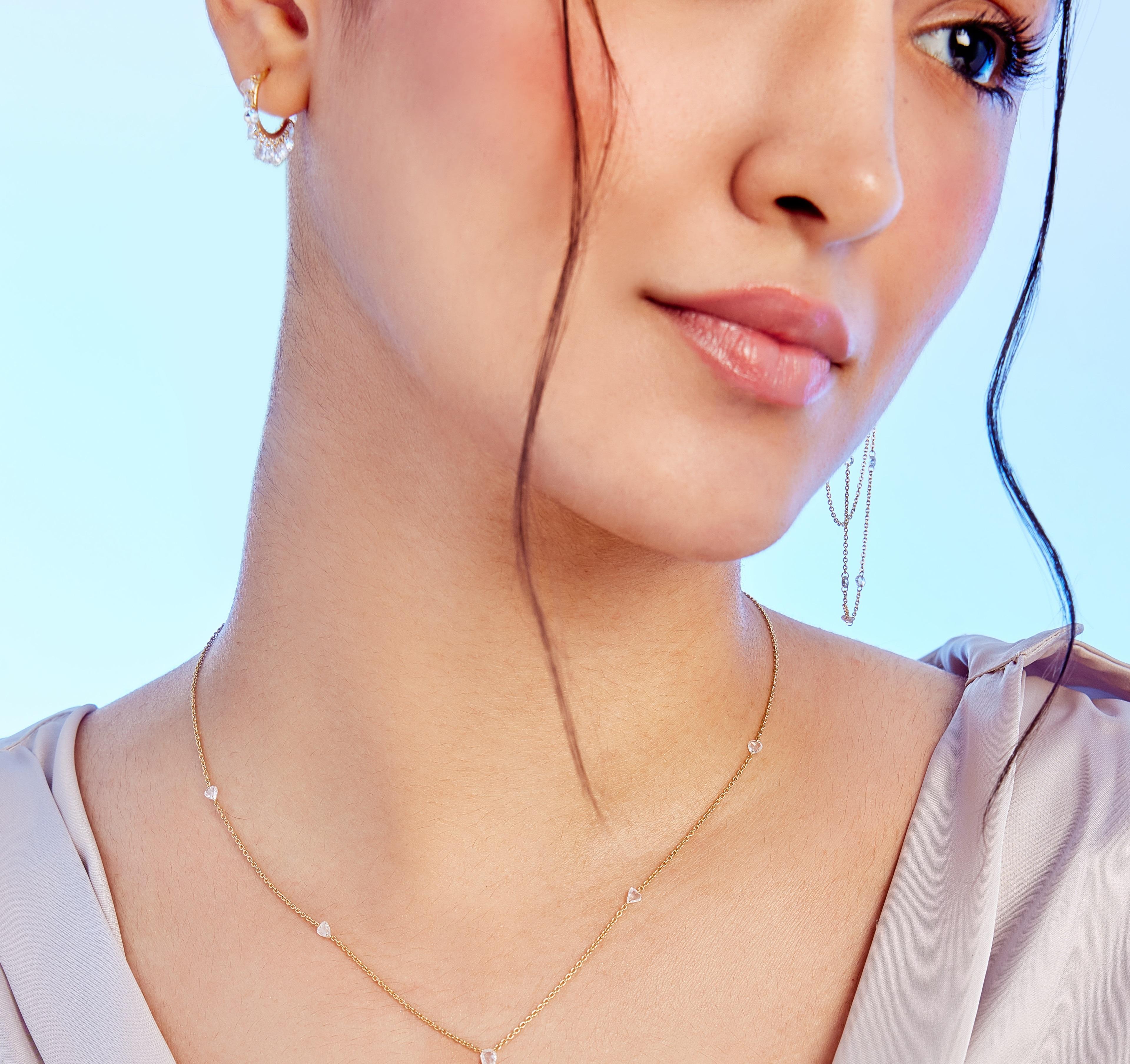 Vera Belleza's Rose cut diamond hoops 18k gold in white gold In New Condition For Sale In Los Angeles, CA