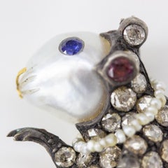 Rose Cut Diamond Mouse Brooch