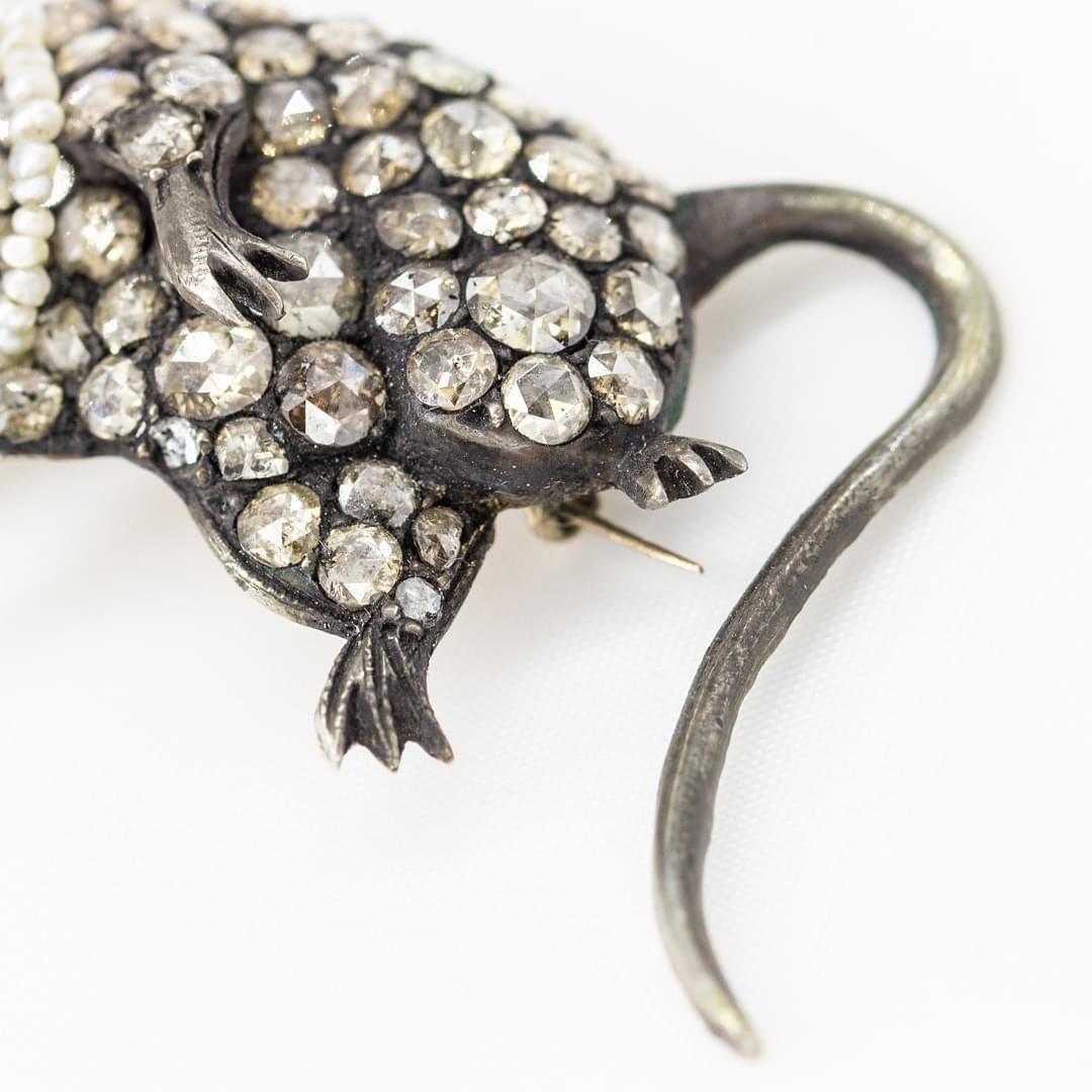 Early Victorian Rose Cut Diamond Mouse Brooch For Sale