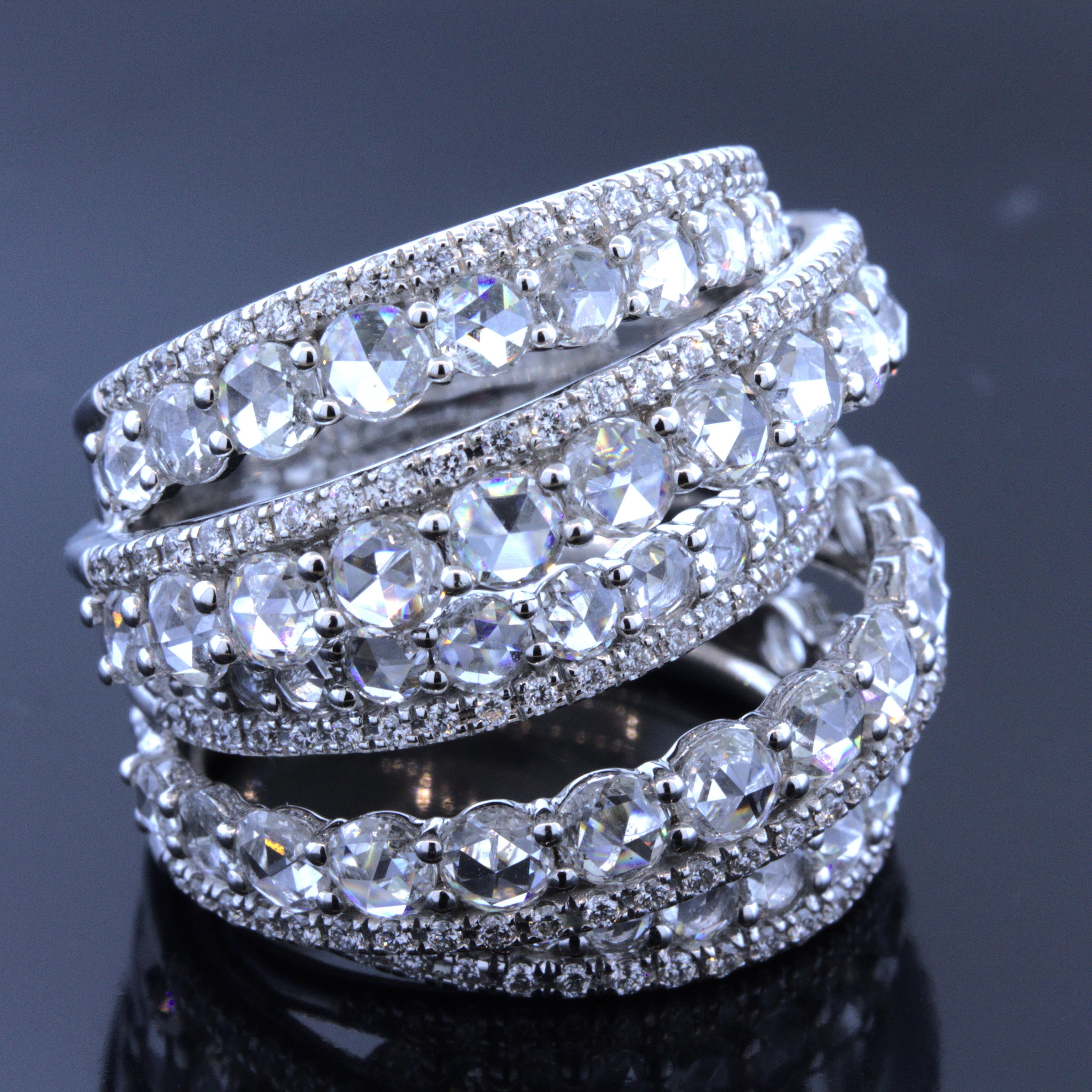 Rose Cut Rose-cut Diamond Multi-Layer 18K White Gold Wrap Ring For Sale