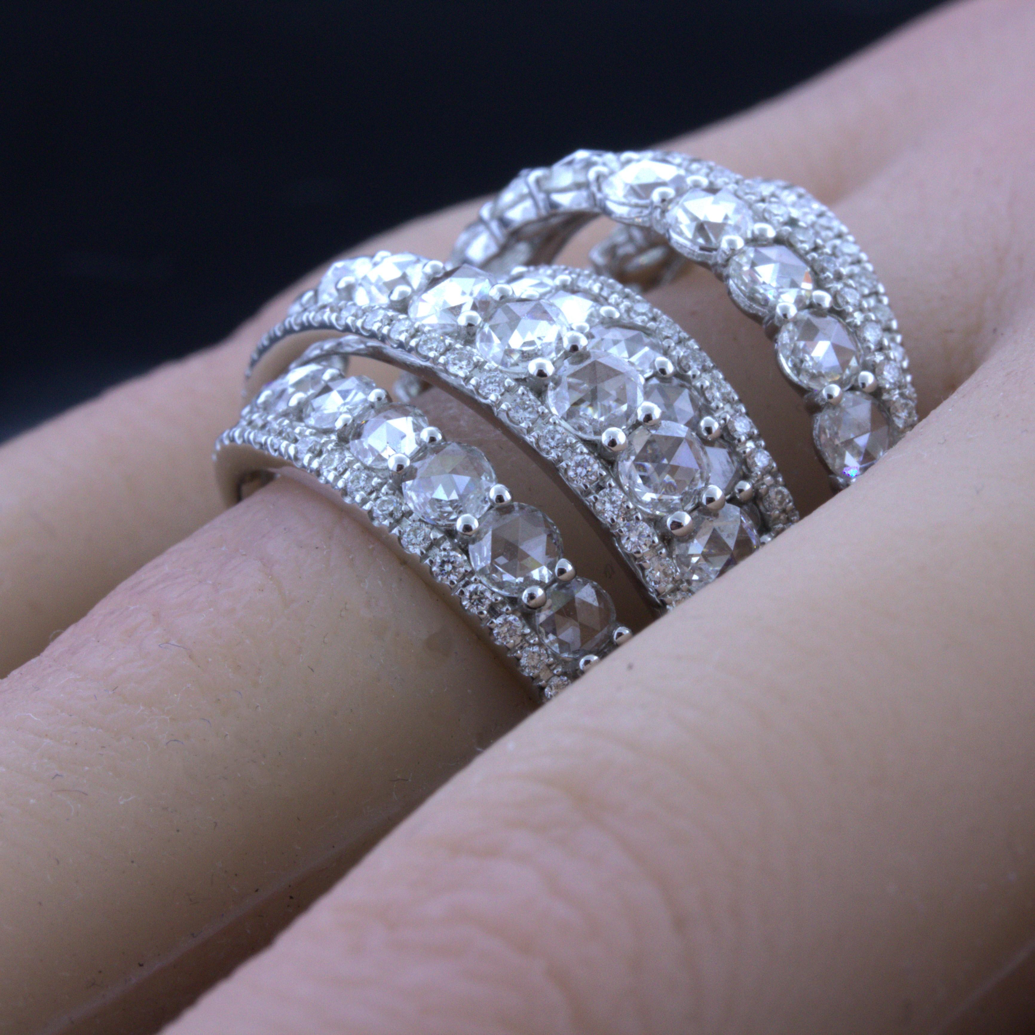 Women's Rose-cut Diamond Multi-Layer 18K White Gold Wrap Ring For Sale