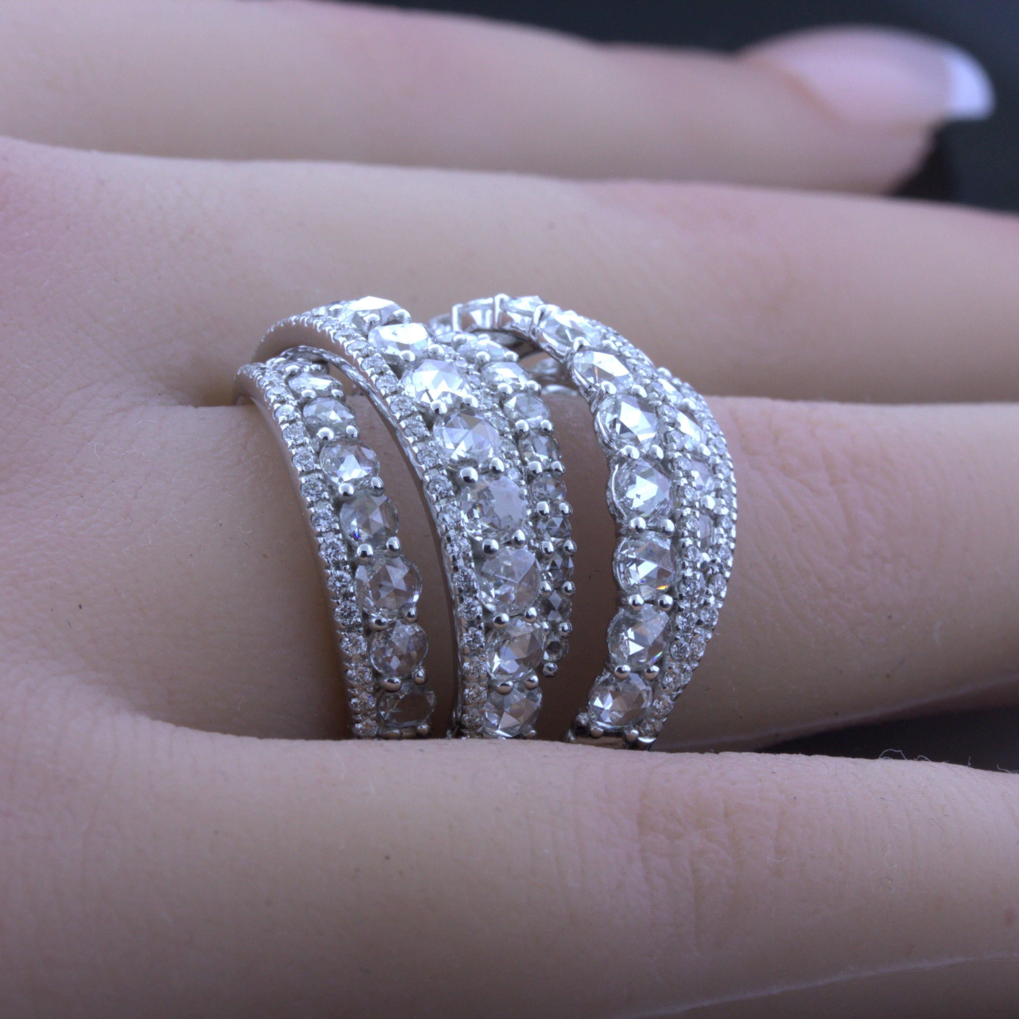 Rose-cut Diamond Multi-Layer 18K White Gold Wrap Ring For Sale 1