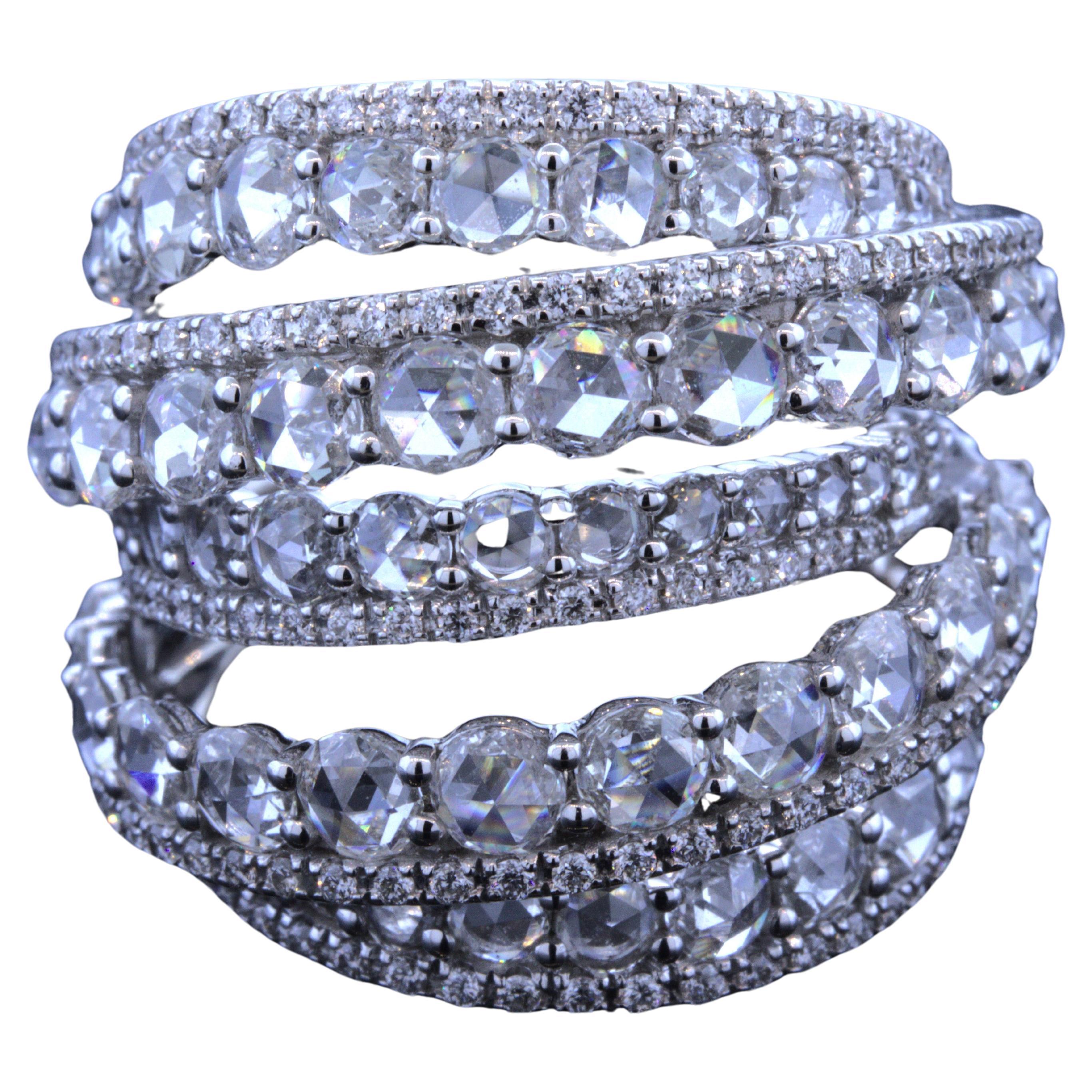 Rose-cut Diamond Multi-Layer 18K White Gold Wrap Ring For Sale