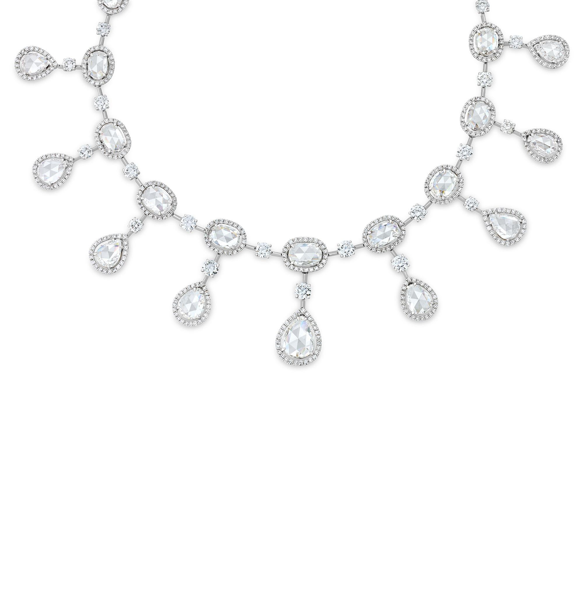 Victorian Rose Cut Diamond Necklace And Earrings, 61.28 Carats For Sale