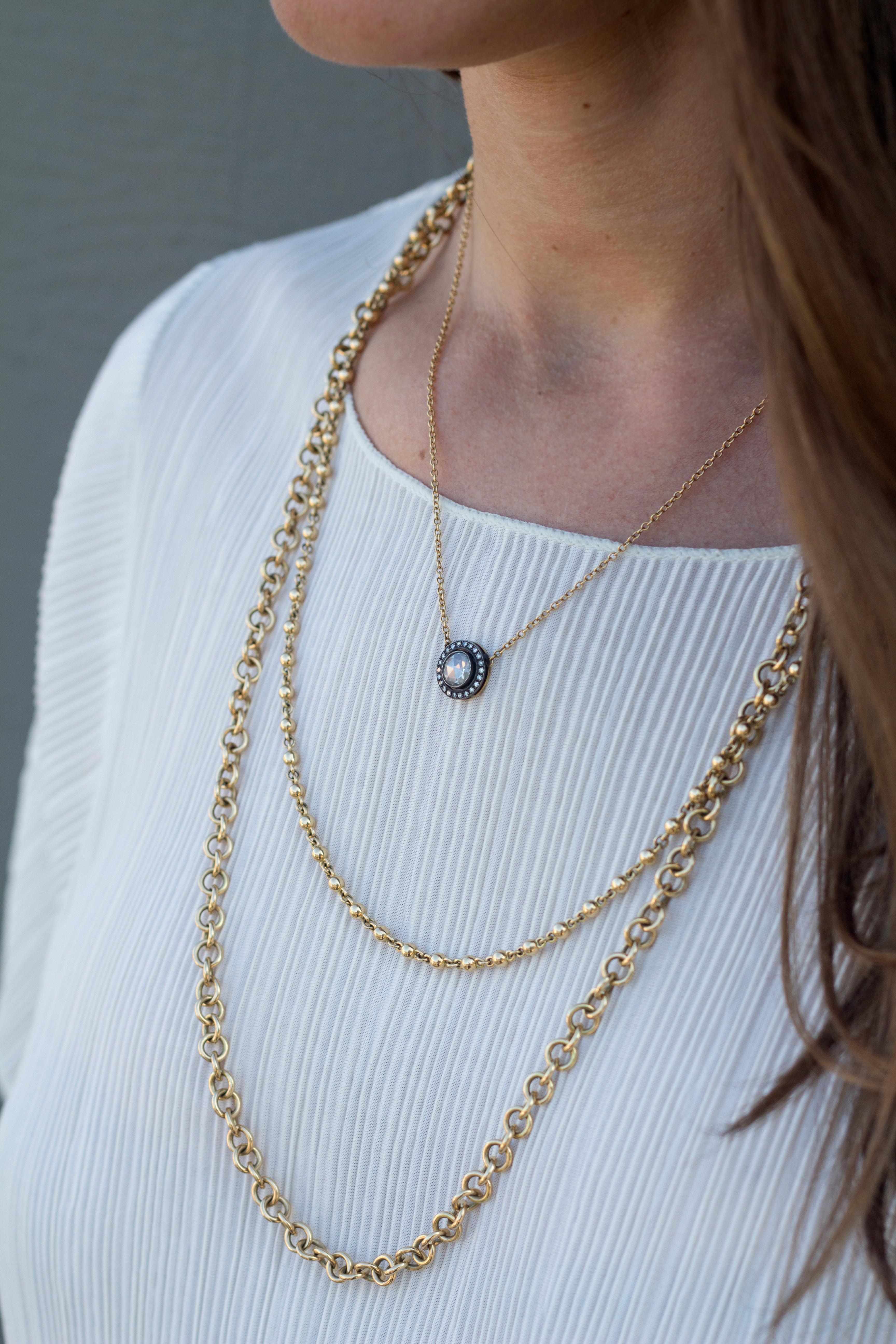 Handgefertigte Kendall-Diamant-Halskette im Rosenschliff von Single Stone Damen im Angebot