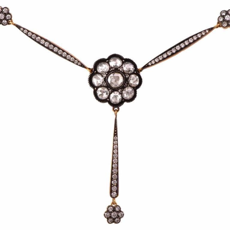 Victorian Rose-Cut Diamond Necklace Gold Pendant Necklace