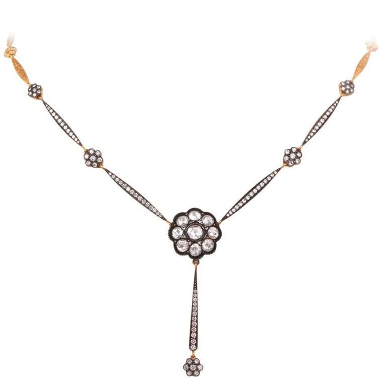Rose-Cut Diamond Necklace Gold Pendant Necklace