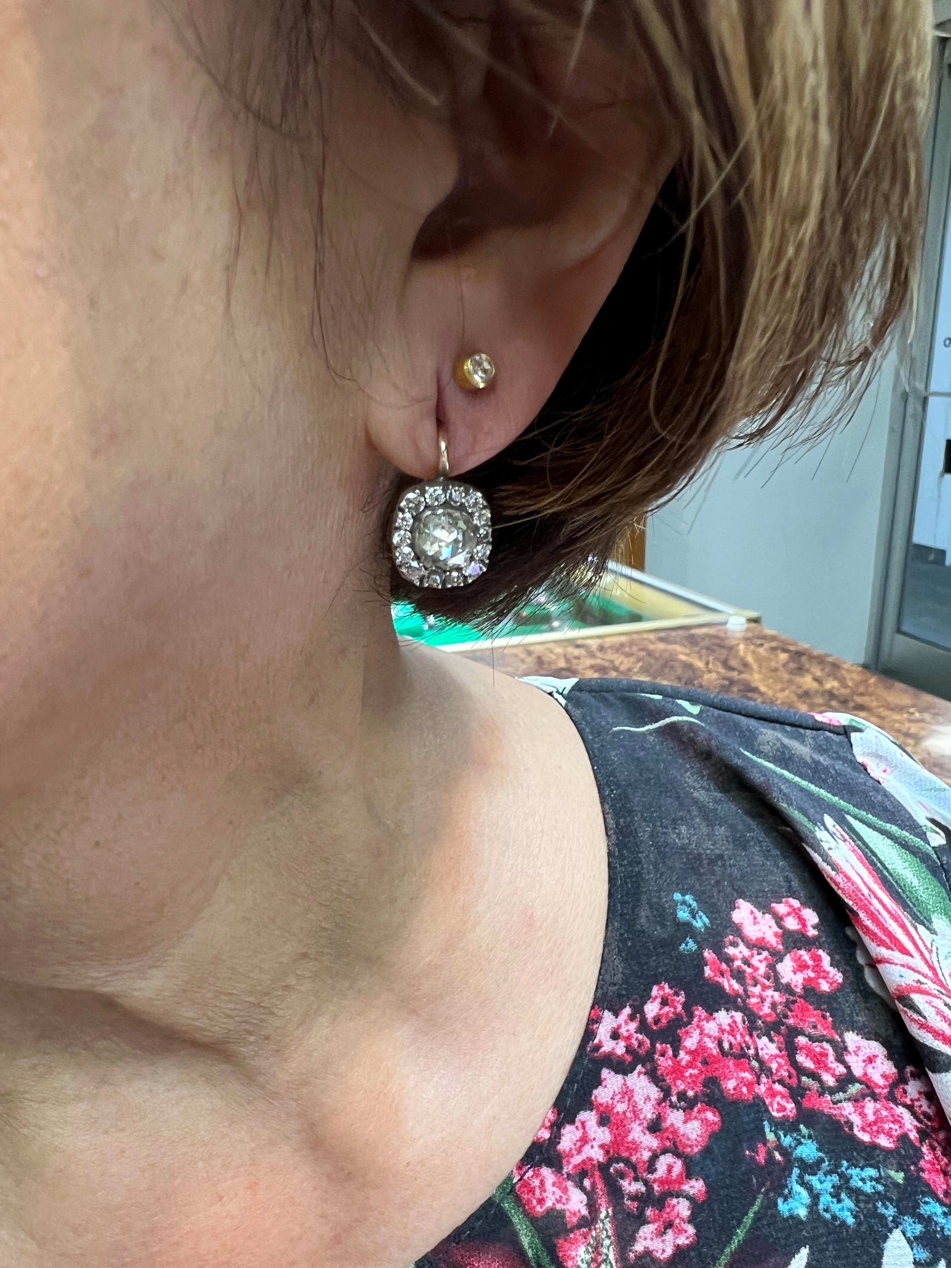 Women's Rose Cut Diamond Old Mine Cut Diamond Silver Gold Drop Earrings