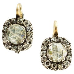Vintage Rose Cut Diamond Old Mine Cut Diamond Silver Gold Drop Earrings