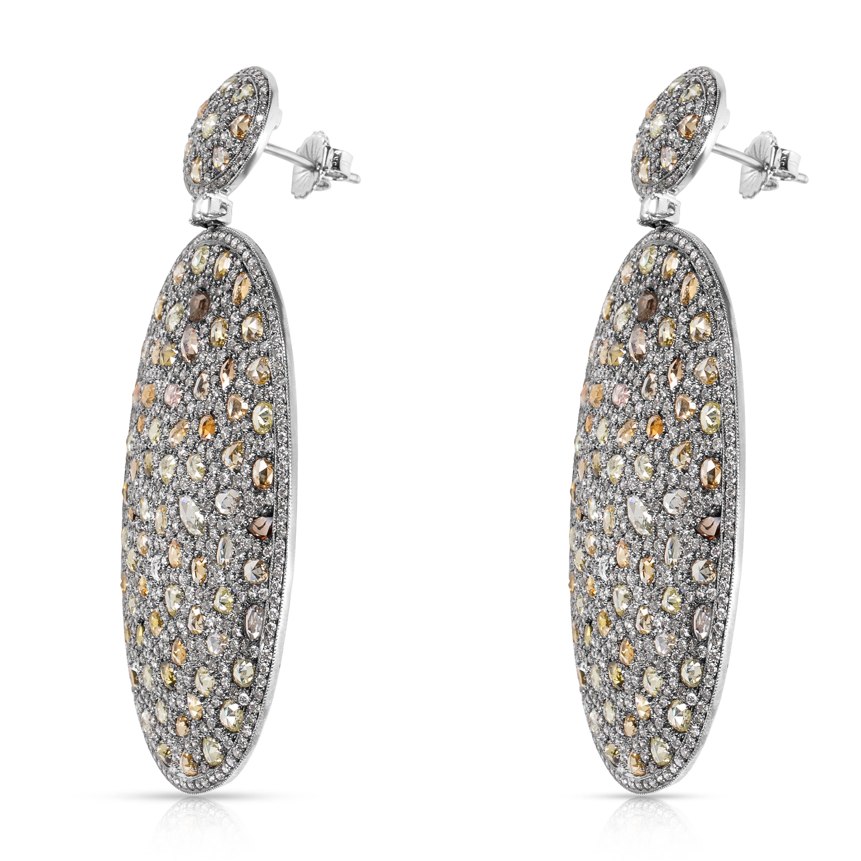 Rose Cut Diamond Oval Drop Earrings in 16 Karat White Gold 21.13 Carat In New Condition In New York, NY