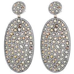 Rose Cut Diamond Oval Drop Earrings in 16 Karat White Gold 21.13 Carat
