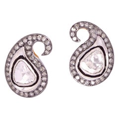 Rose Cut Diamond Paisley Stud Earrings