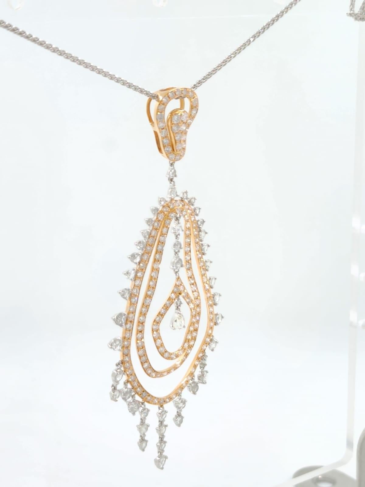 Art Deco Rose Cut Diamond Pendant 18 Karat White Gold Chain For Sale