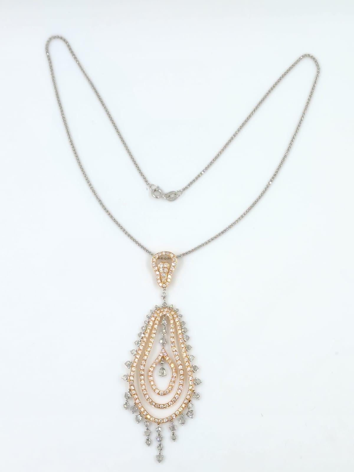 Women's Rose Cut Diamond Pendant 18 Karat White Gold Chain For Sale