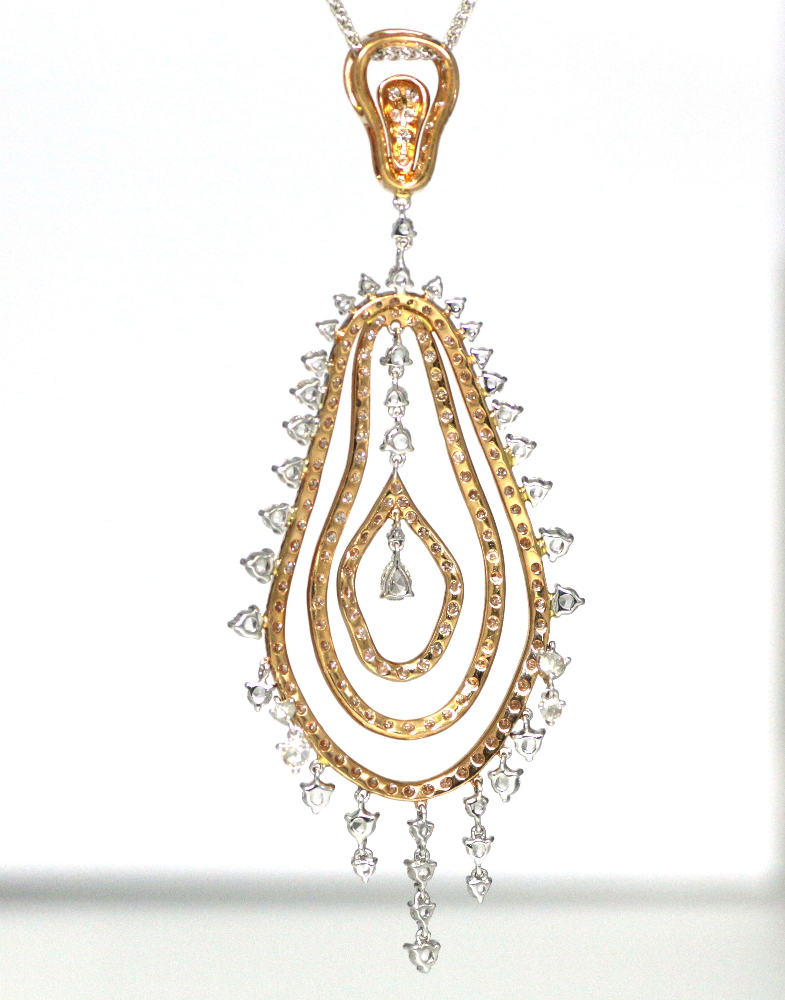 Rose Cut Diamond Pendant 18 Karat White Gold Chain For Sale 1