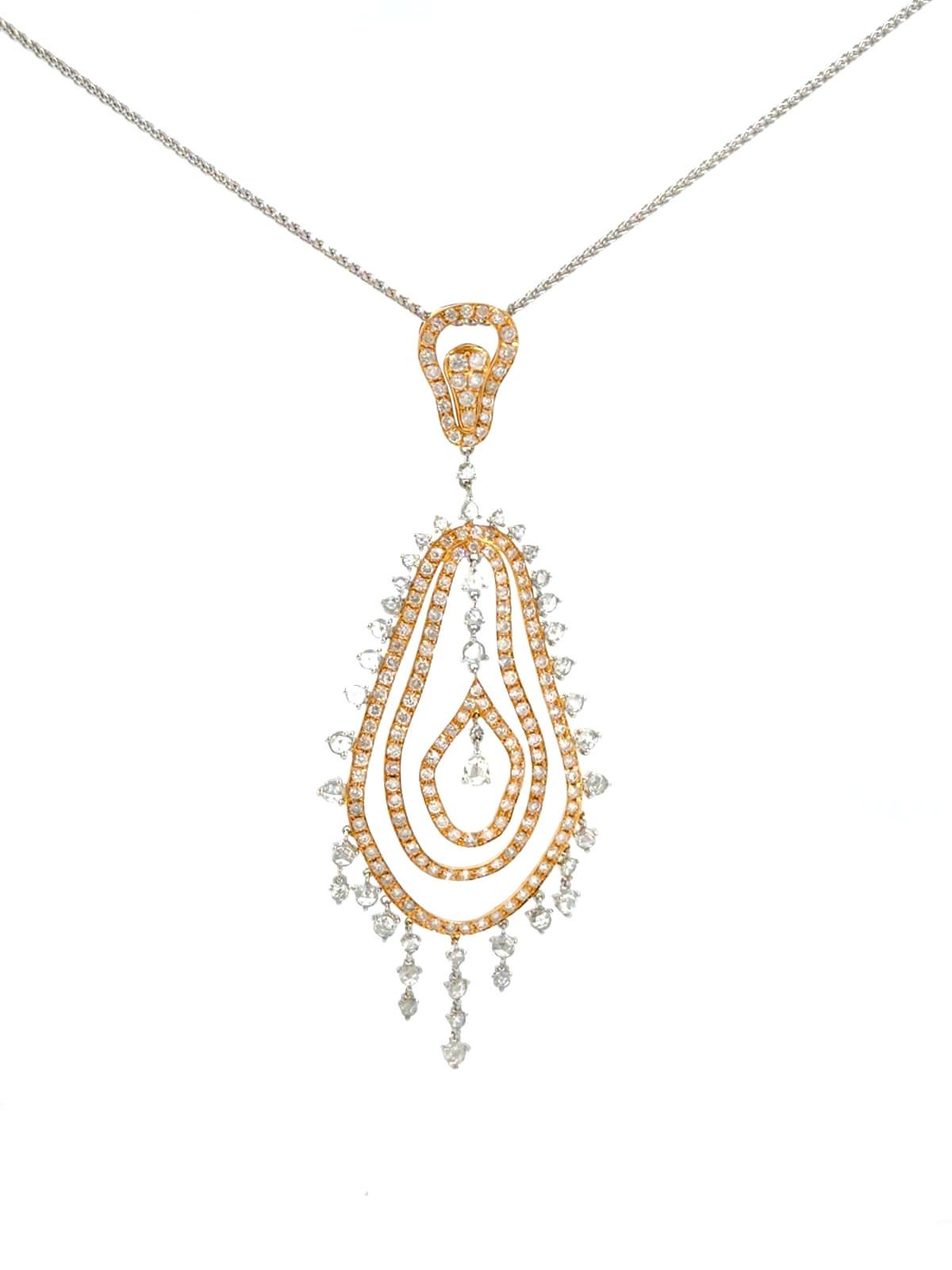 Pendentif diamant taille rose Chaîne en or blanc 18 carats en vente 2