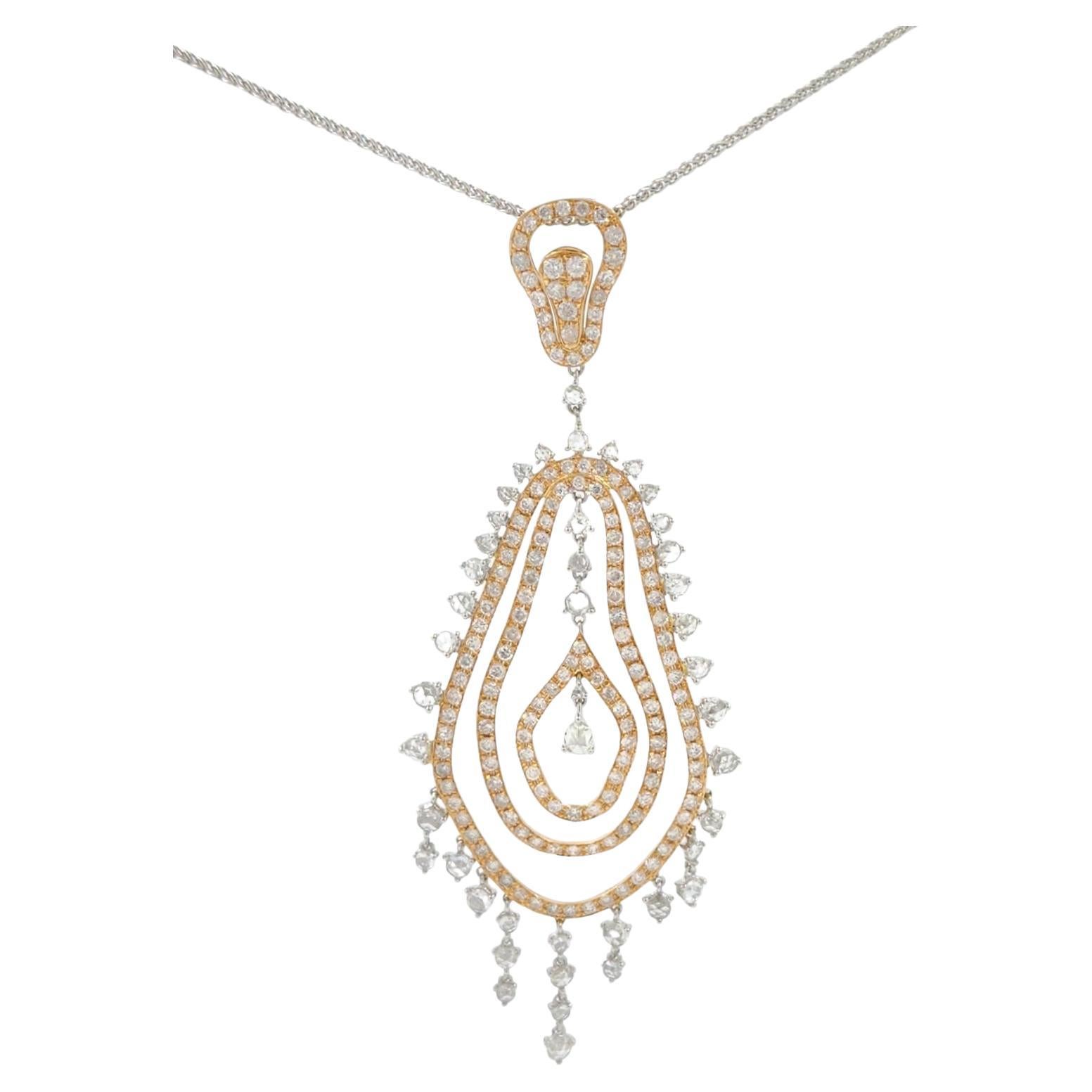 Rose Cut Diamond Pendant 18 Karat White Gold Chain For Sale