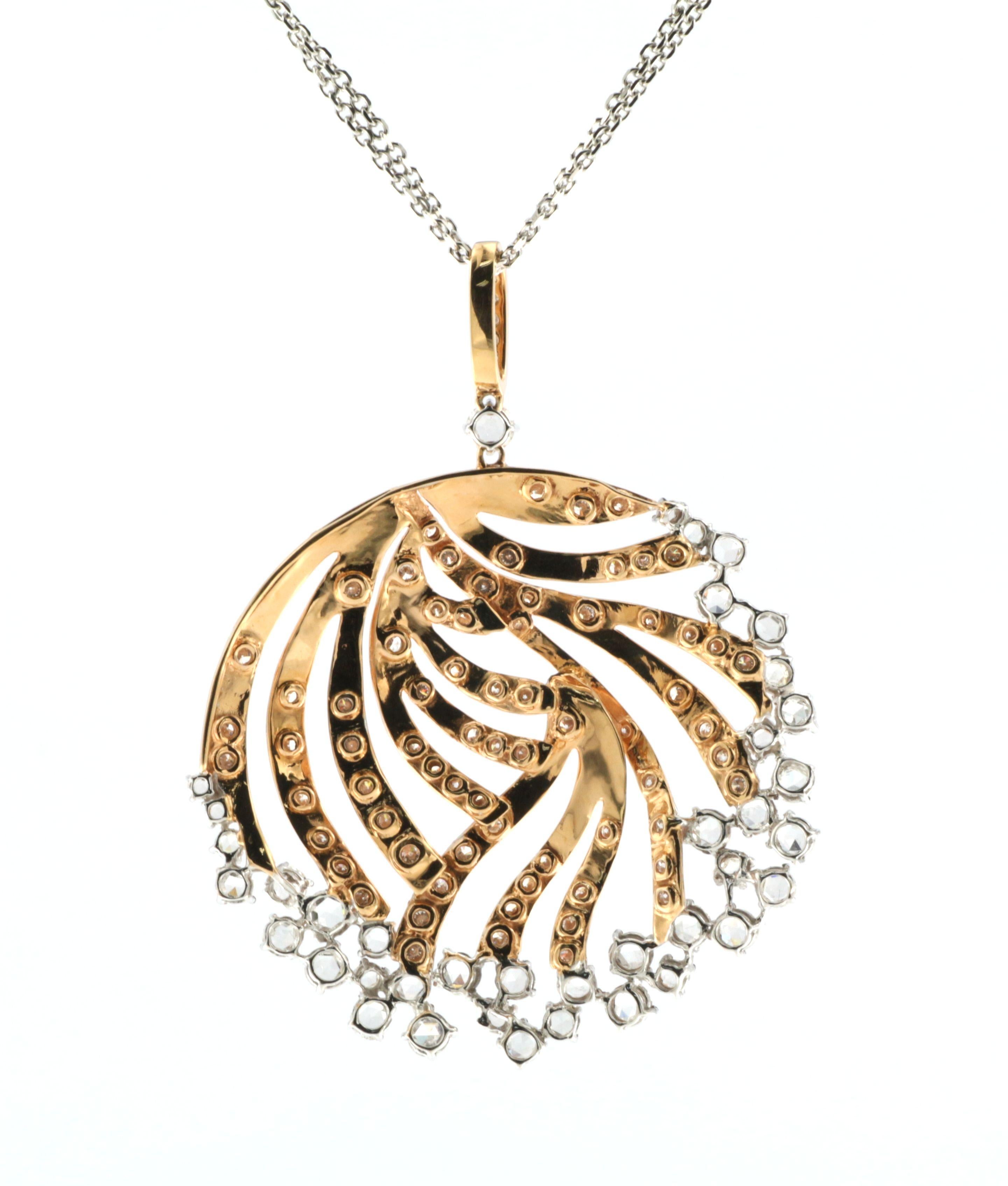 Round Cut Rose Cut Diamond Pendant Necklace 18K Rose Gold For Sale